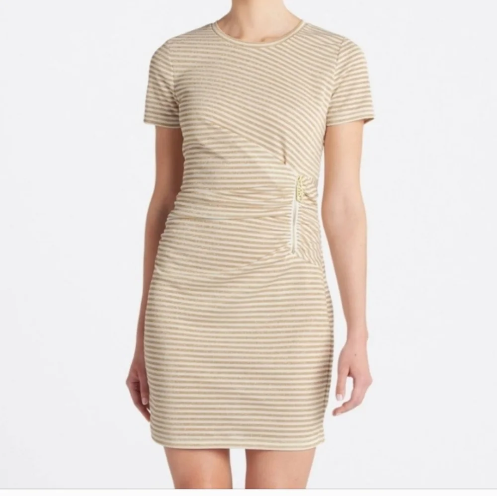 MICHAEL Michael Kors Metallic Stripe Ruched Side Zip Mini Dress Sz M & L NWT